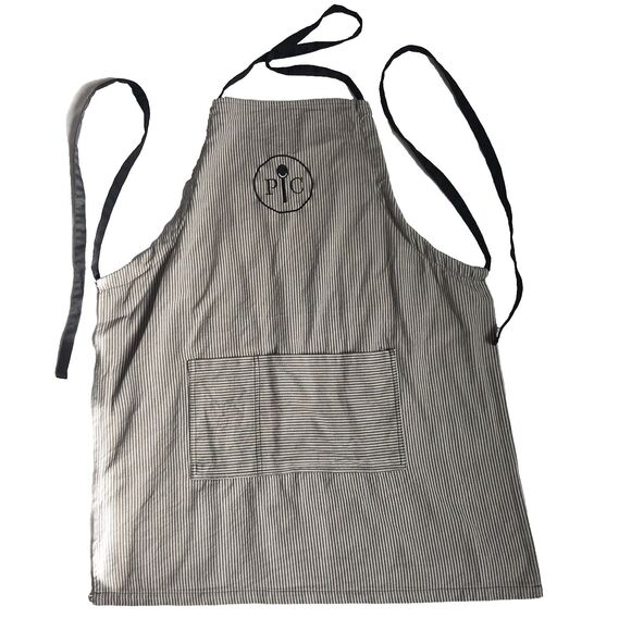 PAMPERED CHEF Consultant Apron Gray Striped Embroidered PC Spoon Cotton EUC - Picture 1 of 7